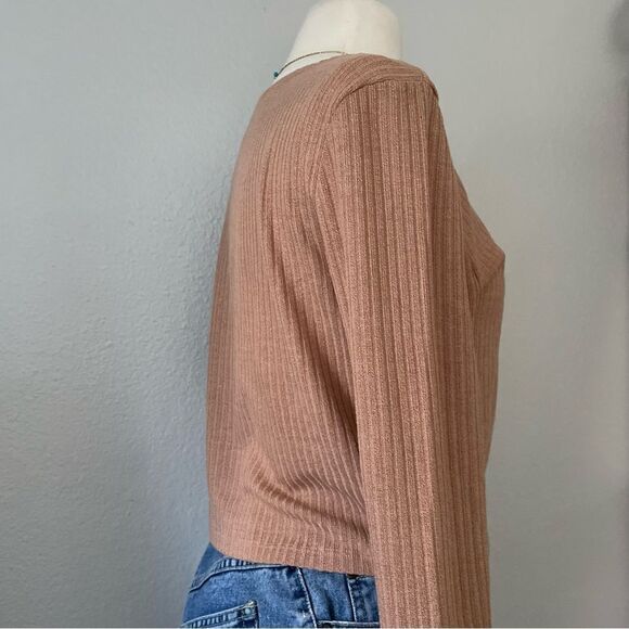 Tan Knit Ribbed Ruched Top - Picture 3 of 6